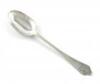 A Queen Anne silver Dog-nose basting spoon, by Thomas Burridge, marks worn, possibly London 1706, the oval bowl with a plain rat-tail, the reverse of the terminal with scratch initials 'A.W', the front inscribed 'Ex. Dono A.W to W.P', length 27cm, approx