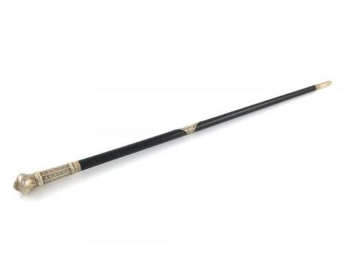 A late-Victorian silver-mounted conductor's baton, maker's mark of TWP, by Birmingham date letter worn, tapering ebonised shaft, the mounts with engraved decoration, length 52.5cm.