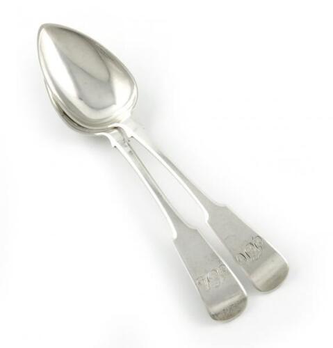 A pair of early 19th century Scottish provincial silver Fiddle pattern tablespoons, by Thomas Stewart, Elgin circa 1820, the terminal with script initials, approx. weight 4.5oz. (2)