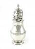 An early 18th century silver sugar caster, by Richard Watts, London, date letter worn, baluster form, central girdle, pull-off pierced cover, with a knop finial, height 19cm, approx. weight 8oz.