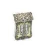 A French silver and enamel vesta case, circa 1900, shaped rectangular form, foliate scroll decoration, slanted hinged cover, the front enamelled with a roulette table, striker to the base, length 5cm, approx. weight 1.1oz.