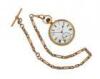 A gold open faced pocket watch by T. Ganter, London, signed white dial with Roman numerals and subsidiary seconds dial, stem wind, on 9ct gold watch chain
