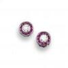 A pair of ruby and diamond ear studs, the circular-cut diamonds are set within a surround of tapered French-cut rubies in white gold, 7mm diameter